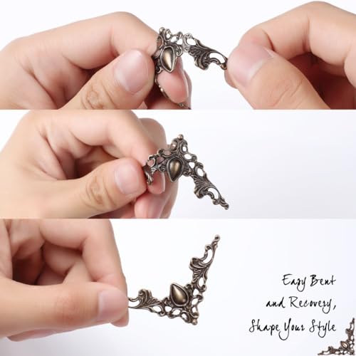 Image of Tia Decorative Metal Fitting for Jewellery / Gift Box and Corner Protector, Corner Decorative and DIY (Bronze Thin Corner 4x4Cm, 12Pcs)