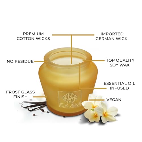 Image of EKAM Scented Frost Glass Lampshade Candle | Vanilla Scented Candle | Luxury Fragrances| Ideal for Home Decor, Aromatherapy & Gifting | 22 Hours Burn time |114 g
