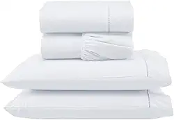 Jogo Lençol Percal 400 Fios Ponto Palito Cama Casal 4 peças (Branco)