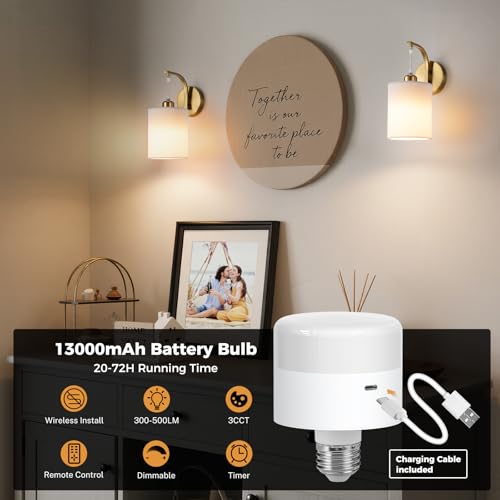 Image of Battery Operated Wall Sconce Set of Two, Pleated Fabric Rechargeable Wireless Wall Sconces with 13000mAh Bulb & Dimmable, Battery Sconces Wall Light Decor Set of 2 for Living Room, Gold