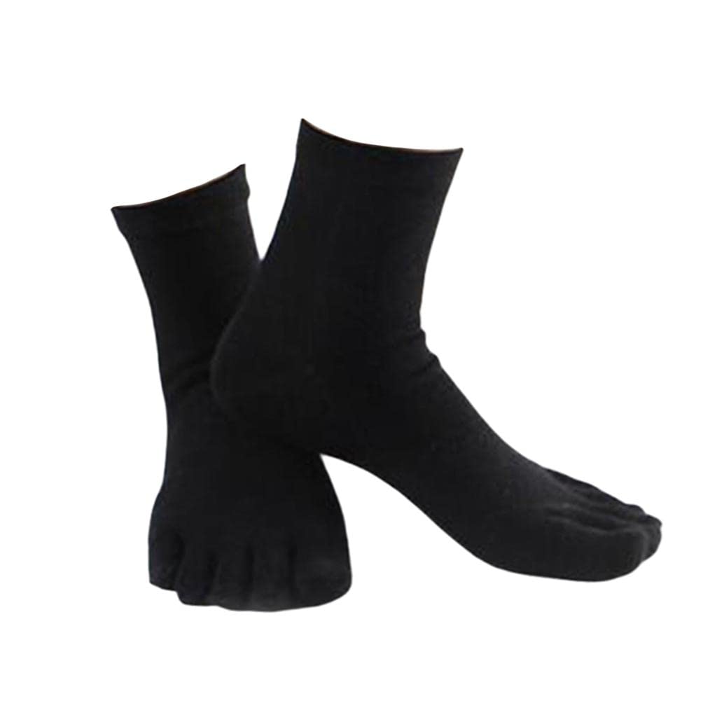 1Pair Comfy Five Toe Socks Cotton High Crew Sock Athletic Solid Socks Black-image-42