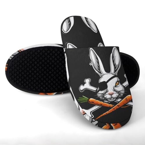 Pirate Bunny Rabbit Bone Carrot Easter Flannel Cotton Slippers Anti-Skid Indoor Outdoor Slippers Closed Toe Slip-on House Shoes3