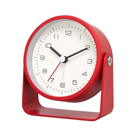 JUSTUP Modern Analog Alarm Clock, 3.5 Inch Minimalist Metal Border Table Alarm Clock, Silent Non Ticking Desk Alarm Clock with Battery Power, Bedside Alarm Clock for Kids Student (Red)