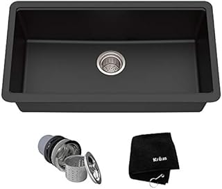 Kraus KGU-413B Undermount Single Bowl Granite Kitchen Sink, 31 Inch, Black