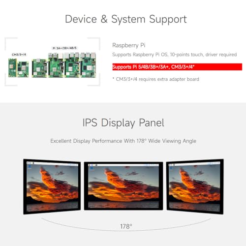 Image of waveshare 10.1inch Capacitive Touch Display Compatible with Raspberry Pi 5 /4B /3B+ /3A+, CM3 /3+ /4*, 1280x800, IPS, DSI Interface