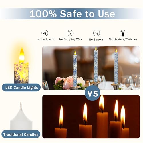Image of Flameless LED Taper Candles - 10 inch Realistic Flickering Wax Dripping Candles with Remote & Timer, Set of 4 for Fireplace Dining Table Wedding Halloween Christmas Decor