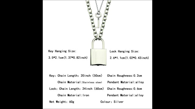 Gonetre Stainless Steel Key Lock Pendant Necklace Couple Padlock