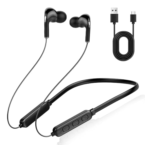Neckband Headphones Bluetooth 5.0 Wireless for Running Gym In-Ear IPX Waterproof Sweat with Noise Cancelling Microphone Earbuds Headset Lightweight Earphones Headset with 10 Hours Playtime Black