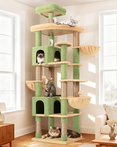 Image of Globlazer Extra Large Cactus Cat Tree Tower, 82in Tall Heavy Duty Cat Tree for Indoor Cats Large Adult Big Cat Tower with 8 Scratching Posts, 2 Cat Condos, 2 Top Perches, 3 Hanging Baskets, S82, Green
