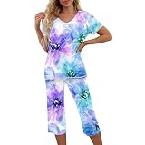Generic Best Prime+Deals+of+The+Day Clearance All Departments Summer Sets for Women Two Piece Short Sleeve V Neck Floral Casual Set Comfy Capri Pants Lounge Wear Going Out Gym Set Traje Elegante