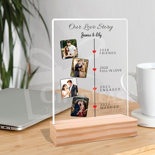 Image of Giftplease Customized Photo And Text Frame With Wooden Stand | Personalised Printed Photo Frame | Gift | Birthday | Anniversary (Transparent, 5MM, 6 * 8 Inches), Tabletop