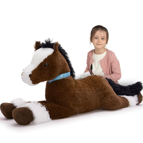MaoGoLan Large Horse Stuffed Animal for Boy, Big Horse Plush Toy for Girl, Ridable Stuffy Pony for Kids, Coffee Stuffed Pony Plush Pillow for Baby Shower or Birthday Party Favor Gifts, 33 inches