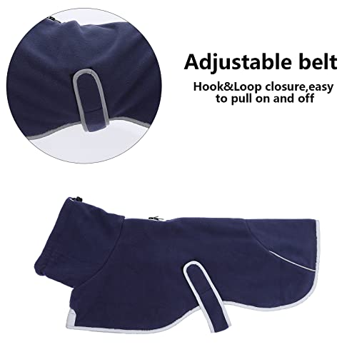 MOREZI Dackeljacke, Kaschmirfutter, Welpenwinterjacke mit Reflexbesatz und hohem Kragen, Hundeschneejacke mit verstellbarem Klettverschluss-Navy blau-M