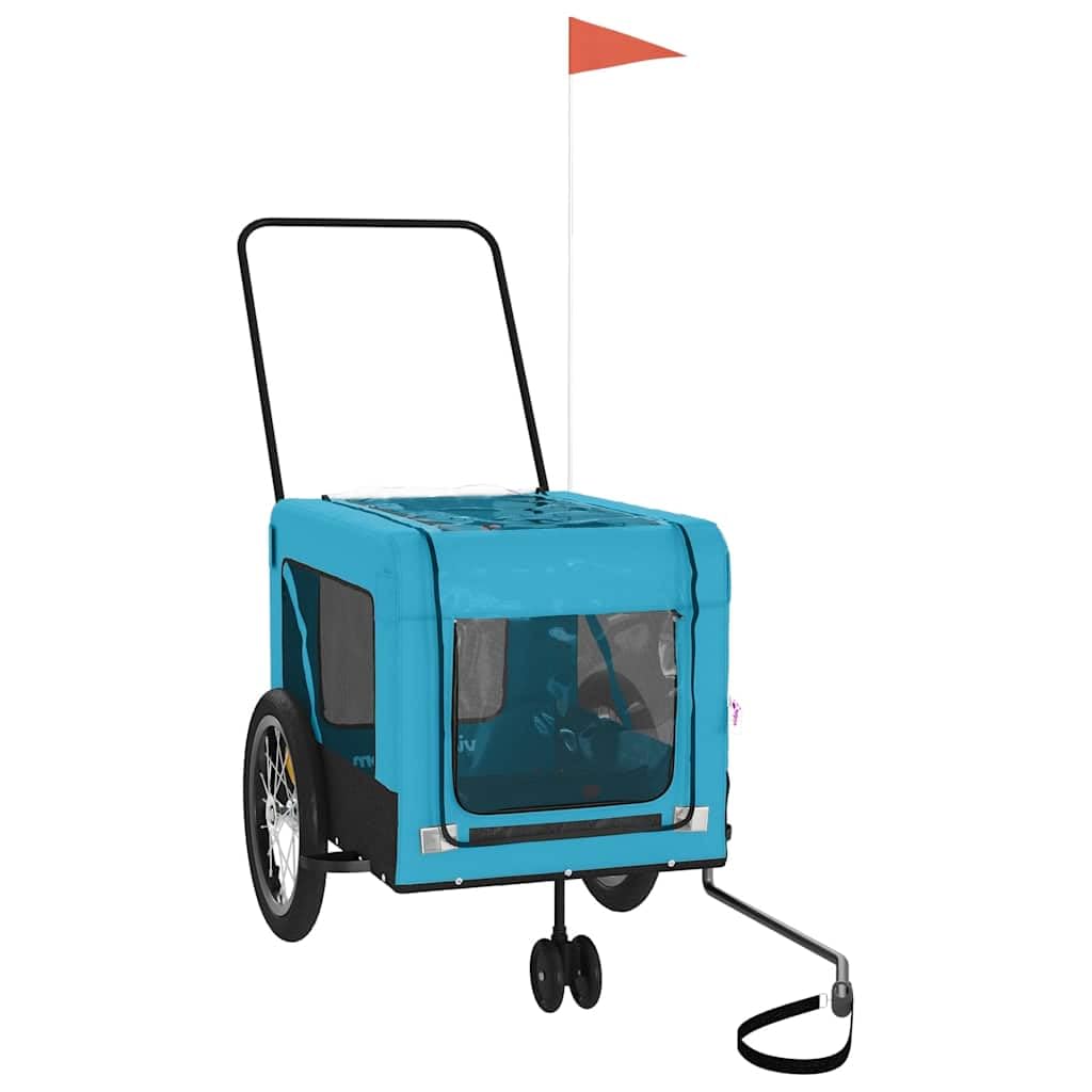 vidaXL Pet Bike Trailer, Pet Cart Carrier for Small Dogs, Dog Bike Trailer with Flag, Dog Bicycle Wagon Cargo, Blue and Black Oxford Fabric and Iron