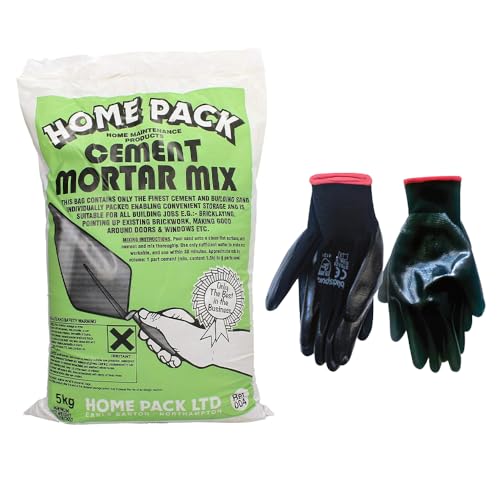 Concept4u Cement Morter Mix 5kg with Large Nitrile Coated Gloves General Purpose Mortar Mix for Interior and Exterior Repair Jobs Ideal for Bricklaying, Pointing, Repairing, Rendering