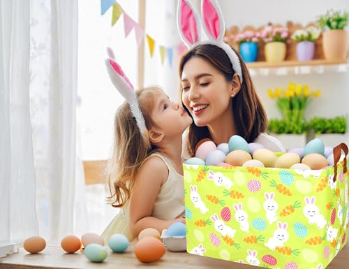 Image of Rectangle Empty Easter Baskets Boy Large Toy Storage Bin Girls collapsible Hamper Waterproof Canvas Box Kid Gifts Spring Decor( Rabbit Carrot Egg )