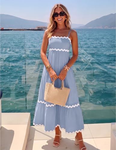 Image of ZESICA Women's 2026 Summer Spaghetti Straps Sleeveless Backless Sundress Flowy Smocked Lace Swing A Line Midi Dress