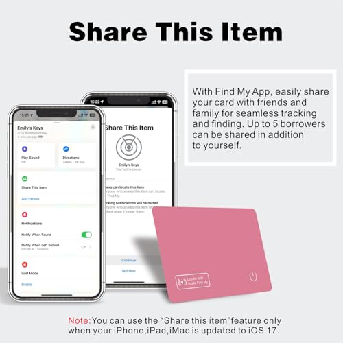 Image of Reyke Wallet Tracker Card, Rechargeable Thin Wallet Finder, Works with Apple Find My (iOS Only), Bluetooth Tracker for Wallet, Luggage Tags, Passports, Laptop, IP68 Waterproof, Pink