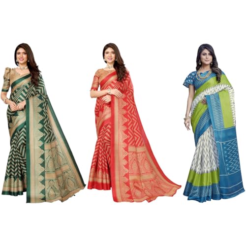 Image of Yashika Women's Sarees Women's Combo Art Silk Printed Saree With Unstitched Blouse Piece |saree for Women | saree combo | New Sari | Saree Pack Of 3