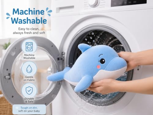 Image of Dolphin Plush Toy for Kids | Soft Cuddly Toys for Baby, Animal Plush Toy for Nursery, Birthday Gift Boys & Girls | Baby Blue Dolphin Toy | 40 CM
