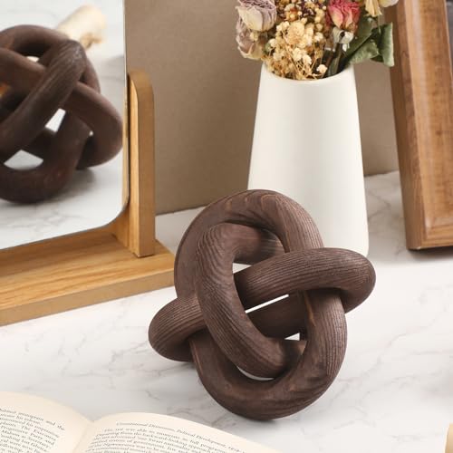 Image of Yalikop 3 Link Wood Knot Decor Rustic Home Decor Accents Hand Carved Coffee Table Decoration, Boho Chain Link Decoration, Modern Shelf, Rustic Objects for Home Living Room Bedroom(Black Walnut)