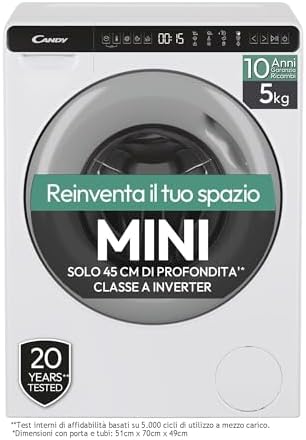 CANDY MINIAQUA CW50-BP12307G-S, LAVATRICE A CARICA FRONTALE, 5 KG...