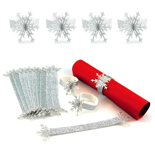 Saktopdeco Serviettenringe mit Schneeflocken-Motiv, 12 Stück,...