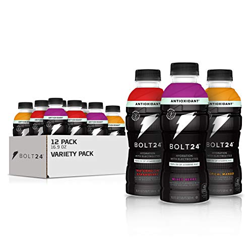 BOLT24 Antioxidant, Advanced Electrolyte Drink Fueled by Gatorade, Vitamin A & C, 3 Flavor Variety Pack, No Artificial Sweeteners or Flavors, Great for Athletes, 16.9 Fl Oz, (12 Pack)