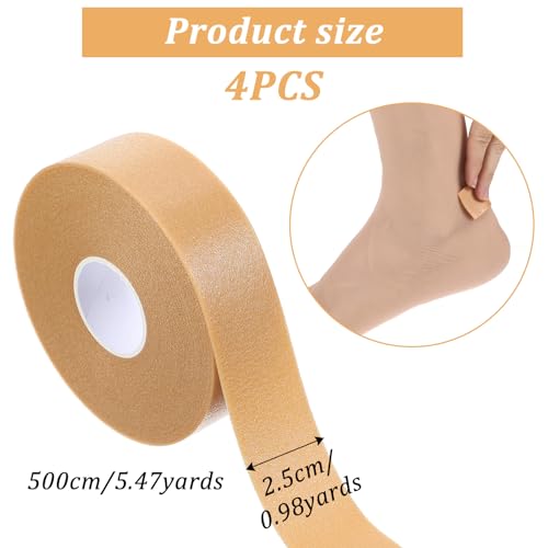 Image of Oruola 4Rolls Toe Tape for Pointe Shoes, Waterproof Tape for Skin,1 in x 5.47 Yards Foam Tape for Anti-wear Heel, Tapes Medical for Point Shoes Hand Foot Toe Protector Prevention Skin Feet Chafing