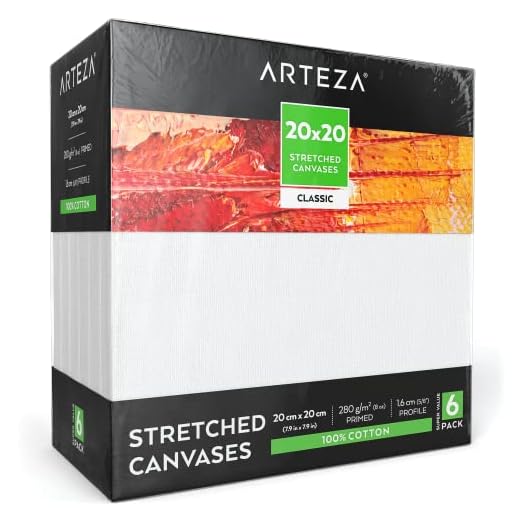 ARTEZA Lienzo para pintar cuadros | 20x20 cm | Pack de 6 | 100% algodón | Lienzos con imprimación de gesso de titanio sin ácidos | Ideales para profesionales, aficionados y principiantes