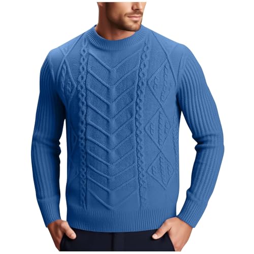 Cambkatl Men's Stylish Textured Crewneck Sweaters - 2025 Fall Stretch Casual Long Sleeve Cable Knitted Pullover Sweater Tops