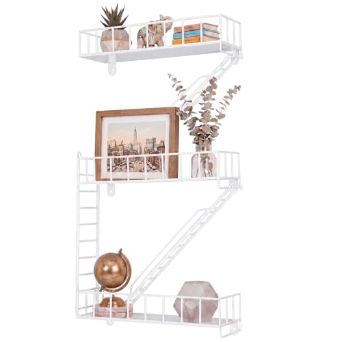 Zonon White 3 Tier Fire Escape Wall Shelf Metal Trinket Ladder Shelves