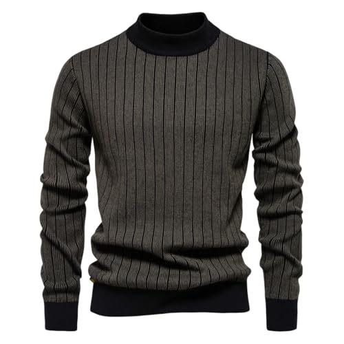 Men’S Cotton Mock Neck Pullover Sweater Knitted Warm Striped Thick Casual Style Long Sleeve Jumper Top3