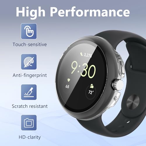 Image of 2Pack Watch Cases Compatible with 41mm Google Pixel Watch 4, Charge with Case On, HD Tempered Glass Screen Protector, Touch-Sensitive, Shockproof, Silver + Clear