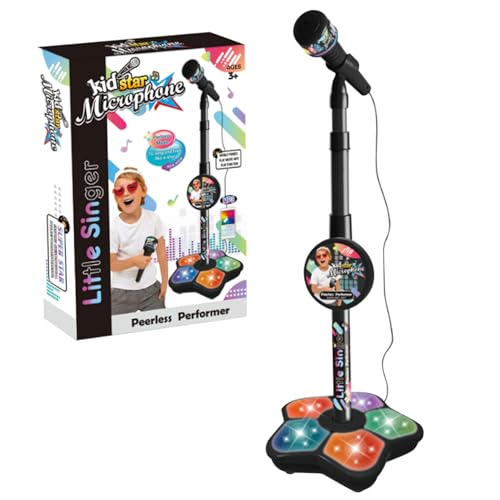 Microphone with Stand for Kids, Adjustable Standing Kid Karaoke Machine with Light, Detachable Kids Microphones for Singing, Kids Microphones for Singing