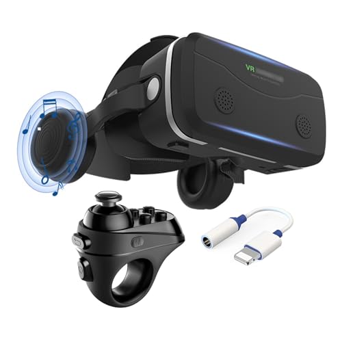 VR Casque Lunettes avec Écouteurs et Manettes, Casque de Réalité Virtuelle Glasses VR Lunettes pour Films 3D Jeux Vidéo Compatible avec Smartphones iPhone Android de 4,7 à 7,2 Pouces pour Adolescents