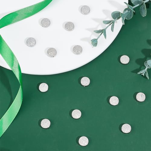 UNICRAFTALE 15pcs Stainless Steel Round Tree of Life Spacer Beads for Bracelet Necklace Jewelry Making, metal color - Image 2