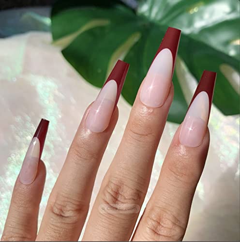 Long Press On Nails Ballerina Coffin French Fake Nails Full Cover Manicure Acrylic False Nails 24Pcs, Brown #TOP1