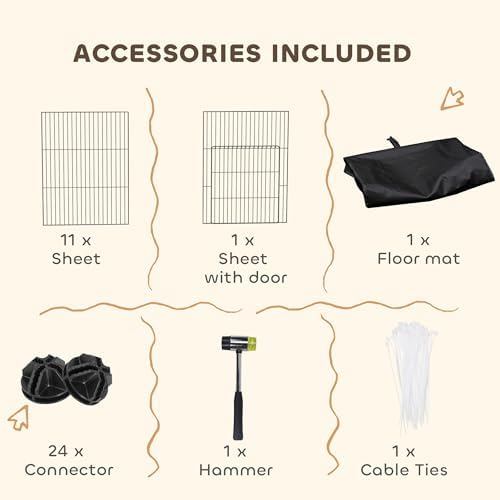 PawHut Guinea Pigs Cage, 12 Panels Rabbits Small Animal Cage with Waterproof Mat and Doors, DIY C&C Playpen for Bunny, Hedgehogs, 47.2" x 23.6" x 15.7" - 5
