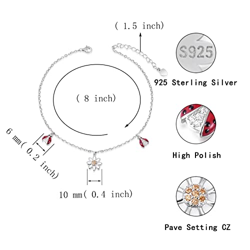 Ogoodsunj 925 Sterling Silver Ladybug Daisy Leaves Necklace Earrings Rings Pendant Anklet Jewelry Set #TOP5