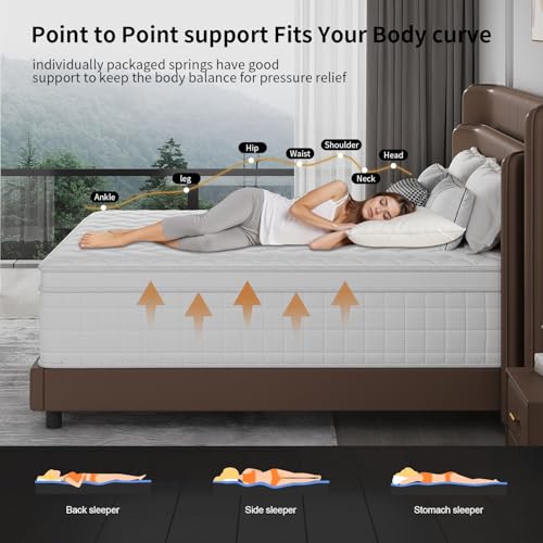 King Size Mattress,12 inch Memory Foam Hybrid Mattresses in a Box,King Mattress with Individually Pocket Springs, Medium Firm Feel,Fiberglass Free, Soft and Breathable(White)