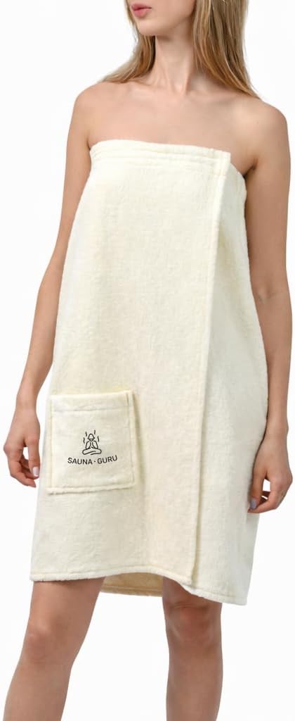 100% Cotton Sauna Kilt Towel Wrap for Women – Soft Sauna Towels for Inside Sauna, Lightweight Towel Dress & Bath Robe, Essential Sauna Accessories for Home Spa, Shower & Dry Sauna, Luxury Gift – Cream