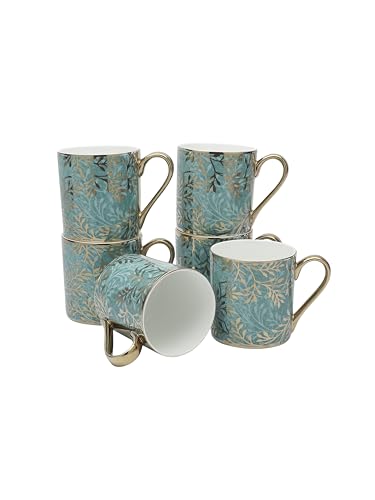 Image of Clay Craft Fine Ceramic Melon Ebony Printed Tea Cup Set of 6-220 ml Each Tea Cups, Tea Cup Set of 6, Mugs for Coffee, Cups Set of 6, Mug Set, Ideal for Gifting, Perfect for Home and Office