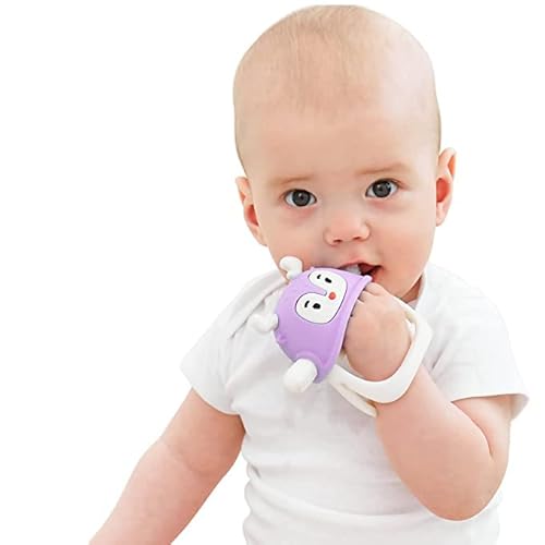 Smily Mia Baby Teething Toys For 0-6Months, Baby Teether For 6-12Months, Never Drop Penguin And Reindeer Baby Gift Set, Perfect Baby Easter Basket Stuffers, Hand Pacifer+Hand Teether Set, Light Purple #TOP6