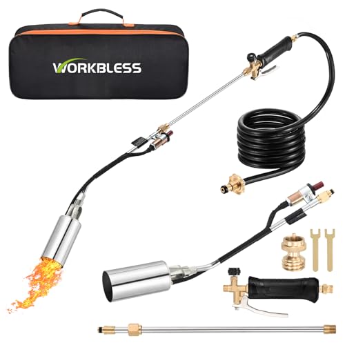WorkBless Propane Torch Weed Burner, High Output 1,800,000 BTU Flame Thrower Kit with 10FT Hose Self Lighter, Upgraded Blow Torches for Weeds Burning, Snow Melting, and Outdoor Cooking