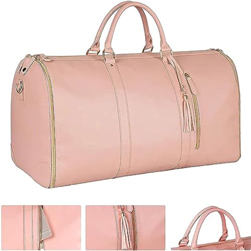 Carry On Garment Bag for Women, Large PU Leather Duffle Bag Waterproof Garment Bags for Travel with Shoe Pouch, 2 In 1 Hanging Suitcase Suit Travel Bags, Gifts for Women (black)3