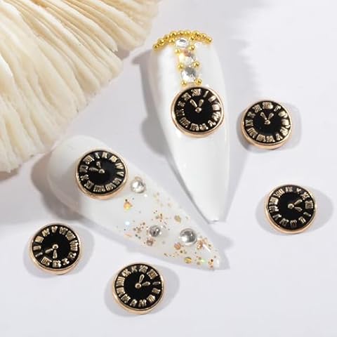 QIMYAR 50PCS 3D Vintage Clock Alloy Nail Studs Charms Flatback Retro Pocket Watch Clock Nail Art Accessoires Fashion Jewelry Making Crafting Charms Metal Nail Charms Nail Art Decoration (Retro Black) Cover