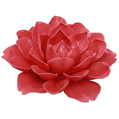 Alycaso Ceramic Flower Wall Décor Artificial 3D Flower Wall Art For Living Room Home Hallway Bedroom Kitchen Farmhouse Bathroom Dining Room, Snow Lotus, Red, 5.12 Inch #TOP1