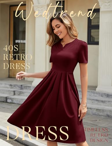 Wedtrend 1950's Womens Vintage Dresses Short Sleeves Work Church Dress Tea Length Cocktail Dress with Pocket4
