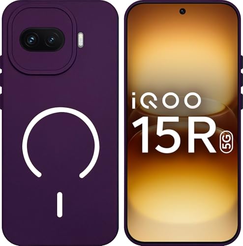 Image of SBMS Silicone Back Cover Case for iQOO 15R 5G | Soft Micro-Fibre Lining Inside | Magsafe Print On Back Side Camera Protection Bump | Shockproof Case iQOO 15R 5G (Purple)